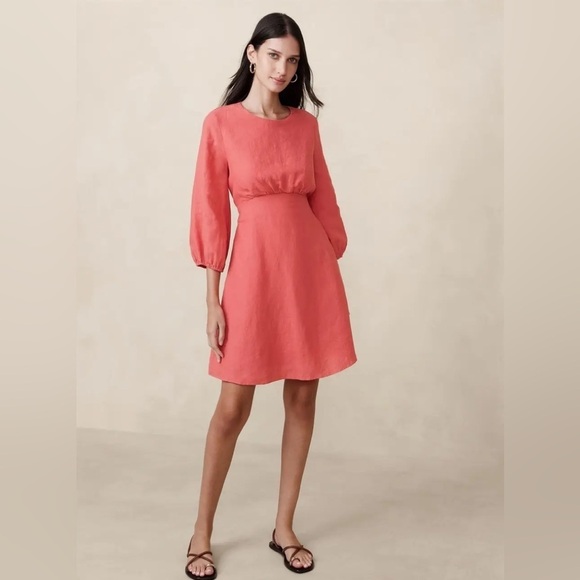 NWT! Banana Republic Black Lisa Open-Back Linen Dress - Size 14 Tall & 20 Reg🦚 - Picture 3 of 7